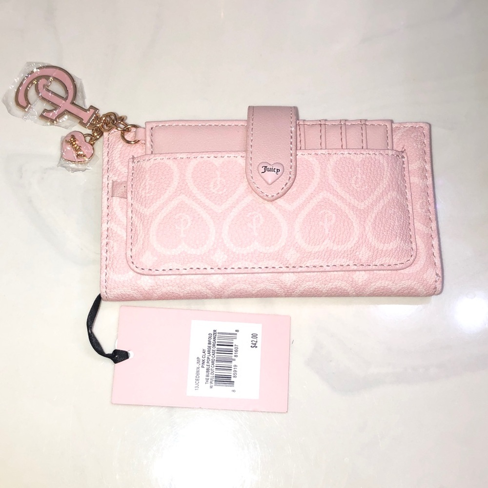 Juicy Couture Pink Clay The Bubble Pop Large Bifold + Pullout Card Case NWT - Picture 2 of 16